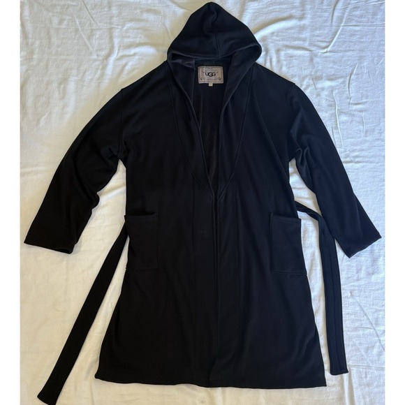 UGG Other - UGG Robe Adult L/XL Black Fleece Belted Hooded Plush Indoor Loungewear